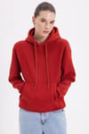 Kadın Oversize Geniş Kesim Pamuklu Yumuşak Dokulu İçi Polarlı Basic Kiremit Kapüşonlu Sweatshirt