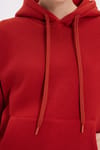 Kadın Oversize Geniş Kesim Pamuklu Yumuşak Dokulu İçi Polarlı Basic Kiremit Kapüşonlu Sweatshirt