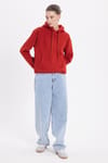 Kadın Oversize Geniş Kesim Pamuklu Yumuşak Dokulu İçi Polarlı Basic Kiremit Kapüşonlu Sweatshirt
