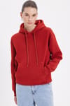 Kadın Oversize Geniş Kesim Pamuklu Yumuşak Dokulu İçi Polarlı Basic Kiremit Kapüşonlu Sweatshirt