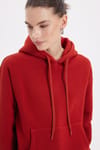 Kadın Oversize Geniş Kesim Pamuklu Yumuşak Dokulu İçi Polarlı Basic Kiremit Kapüşonlu Sweatshirt