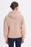 Kadın Oversize Geniş Kesim Pamuklu Yumuşak Dokulu İçi Polarlı Basic Vizon Kapüşonlu Sweatshirt