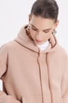 Kadın Oversize Geniş Kesim Pamuklu Yumuşak Dokulu İçi Polarlı Basic Vizon Kapüşonlu Sweatshirt
