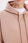Kadın Oversize Geniş Kesim Pamuklu Yumuşak Dokulu İçi Polarlı Basic Vizon Kapüşonlu Sweatshirt