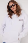 Kadın Oversize Geniş Kesim Pamuklu Yumuşak Dokulu İçi Polarlı Baskılı Beyaz Kapüşonlu Sweatshirt