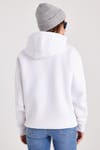 Kadın Oversize Geniş Kesim Pamuklu Yumuşak Dokulu İçi Polarlı Baskılı Beyaz Kapüşonlu Sweatshirt