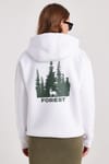 Kadın Oversize Geniş Kesim Pamuklu Yumuşak Dokulu İçi Polarlı Baskılı Beyaz Kapüşonlu Sweatshirt