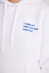 Kadın Oversize Geniş Kesim Pamuklu Yumuşak Dokulu İçi Polarlı Baskılı Beyaz Kapüşonlu Sweatshirt