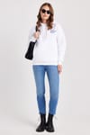 Kadın Oversize Geniş Kesim Pamuklu Yumuşak Dokulu İçi Polarlı Baskılı Beyaz Kapüşonlu Sweatshirt