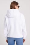 Kadın Oversize Geniş Kesim Pamuklu Yumuşak Dokulu İçi Polarlı Baskılı Beyaz Kapüşonlu Sweatshirt