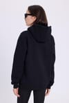 Kadın Oversize Geniş Kesim Pamuklu Yumuşak Dokulu İçi Polarlı Baskılı Siyah Kapüşonlu Sweatshirt