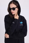 Kadın Oversize Geniş Kesim Pamuklu Yumuşak Dokulu İçi Polarlı Baskılı Siyah Kapüşonlu Sweatshirt