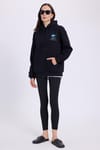 Kadın Oversize Geniş Kesim Pamuklu Yumuşak Dokulu İçi Polarlı Baskılı Siyah Kapüşonlu Sweatshirt