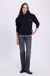 Kadın Oversize Geniş Kesim Pamuklu Yumuşak Dokulu İçi Polarlı Baskılı Siyah Kapüşonlu Sweatshirt