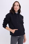 Kadın Oversize Geniş Kesim Pamuklu Yumuşak Dokulu İçi Polarlı Baskılı Siyah Kapüşonlu Sweatshirt