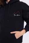 Kadın Oversize Geniş Kesim Pamuklu Yumuşak Dokulu İçi Polarlı Baskılı Siyah Kapüşonlu Sweatshirt