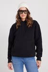 Kadın Oversize Geniş Kesim Pamuklu Yumuşak Dokulu İçi Polarlı Basic Siyah Kapüşonlu Sweatshirt