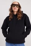 Kadın Oversize Geniş Kesim Pamuklu Yumuşak Dokulu İçi Polarlı Basic Siyah Kapüşonlu Sweatshirt