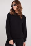 Kadın Oversize Geniş Kesim Pamuklu Basic Siyah Bisiklet Yaka Sweatshirt