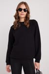 Kadın Oversize Geniş Kesim Pamuklu Basic Siyah Bisiklet Yaka Sweatshirt