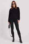 Kadın Oversize Geniş Kesim Pamuklu Basic Siyah Bisiklet Yaka Sweatshirt