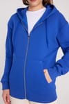 Kadın Relax Fit Rahat Kesim Pamuklu İçi Polarlı Çift Cepli Tam Fermuarlı Siyah Kapüşonlu Sweatshirt