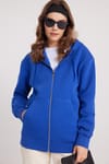 Kadın Relax Fit Rahat Kesim Pamuklu İçi Polarlı Çift Cepli Tam Fermuarlı Siyah Kapüşonlu Sweatshirt