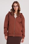 Kadın Relax Fit Rahat Kesim Pamuklu İçi Polarlı Çift Cepli Tam Fermuarlı Siyah Kapüşonlu Sweatshirt