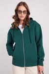 Kadın Relax Fit Rahat Kesim Pamuklu İçi Polarlı Çift Cepli Tam Fermuarlı Siyah Kapüşonlu Sweatshirt