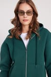 Kadın Relax Fit Rahat Kesim Pamuklu İçi Polarlı Çift Cepli Tam Fermuarlı Siyah Kapüşonlu Sweatshirt