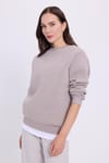 Kadın Oversize Geniş Kesim Pamuklu Yumuşak Dokulu İçi Polarlı Basic Gri Bisiklet Yaka Sweatshirt