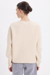 Kadın Oversize Geniş Kesim Pamuklu Yumuşak Dokulu İçi Polarlı Basic Bej Bisiklet Yaka Sweatshirt