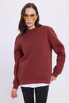 Kadın Oversize Geniş Kesim Pamuklu Yumuşak Dokulu İçi Polarlı Basic Kiremit Bisiklet Yaka Sweatshirt