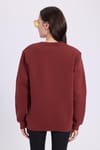 Kadın Oversize Geniş Kesim Pamuklu Yumuşak Dokulu İçi Polarlı Basic Kiremit Bisiklet Yaka Sweatshirt