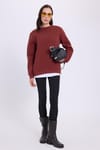 Kadın Oversize Geniş Kesim Pamuklu Yumuşak Dokulu İçi Polarlı Basic Kiremit Bisiklet Yaka Sweatshirt