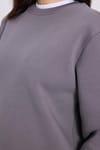 Kadın Oversize Geniş Kesim Pamuklu Yumuşak Dokulu İçi Polarlı Basic Gri Bisiklet Yaka Sweatshirt