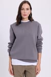 Kadın Oversize Geniş Kesim Pamuklu Yumuşak Dokulu İçi Polarlı Basic Gri Bisiklet Yaka Sweatshirt