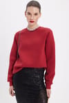 Kadın Oversize Geniş Kesim Pamuklu Yumuşak Dokulu İçi Polarlı Basic Bordo Bisiklet Yaka Sweatshirt