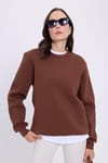 Kadın Oversize Geniş Kesim Pamuklu Yumuşak Dokulu İçi Polarlı Basic Kahverengi Bisiklet Yaka Sweatshirt