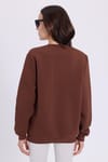Kadın Oversize Geniş Kesim Pamuklu Yumuşak Dokulu İçi Polarlı Basic Kahverengi Bisiklet Yaka Sweatshirt