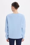 Kadın Oversize Geniş Kesim Pamuklu Yumuşak Dokulu İçi Polarlı Basic Mavi Bisiklet Yaka Sweatshirt