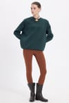 Kadın Oversize Geniş Kesim Pamuklu Yumuşak Dokulu İçi Polarlı Basic Yeşil Bisiklet Yaka Sweatshirt
