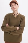 Kadın Oversize Geniş Kesim Pamuklu Yumuşak Dokulu İçi Polarlı Basic Yeşil Bisiklet Yaka Sweatshirt