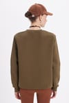 Kadın Oversize Geniş Kesim Pamuklu Yumuşak Dokulu İçi Polarlı Basic Yeşil Bisiklet Yaka Sweatshirt