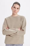 Kadın Oversize Geniş Kesim Pamuklu 3 İplik İçi Polarlı Basic Taş Bisiklet Yaka Sweatshirt