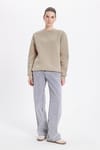 Kadın Oversize Geniş Kesim Pamuklu 3 İplik İçi Polarlı Basic Taş Bisiklet Yaka Sweatshirt
