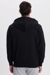 Unisex Relax Fit Rahat Kesim Pamuklu İçi Polarlı Çift Cepli Tam Fermuarlı Siyah Kapüşonlu Sweatshirt