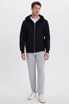Unisex Relax Fit Rahat Kesim Pamuklu İçi Polarlı Çift Cepli Tam Fermuarlı Siyah Kapüşonlu Sweatshirt