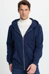 Unisex Relax Fit Rahat Kesim Pamuklu İçi Polarlı Çift Cepli Tam Fermuarlı Lacivert Kapüşonlu Sweatshirt