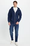 Unisex Relax Fit Rahat Kesim Pamuklu İçi Polarlı Çift Cepli Tam Fermuarlı Lacivert Kapüşonlu Sweatshirt
